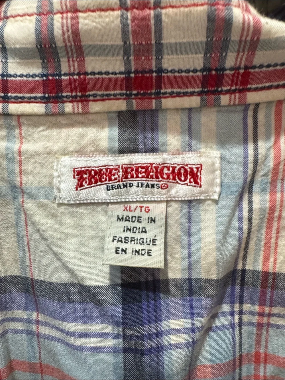 True Religion Pearl Snap Plaid Shirt Mens Large Multicolor Short‎ Sleeve Cuff XL